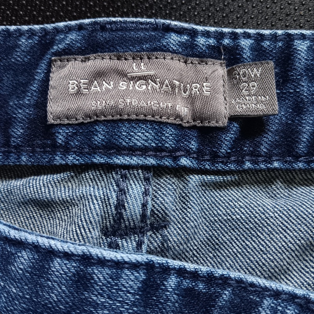L.L.Bean Signature Jeans Men 30x29 Blue Cotton Denim Straight Slim Faded Stretch - Picture 2 of 11